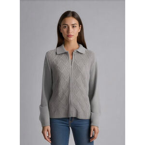 Alfred Dunner Women's Full Zipper Collard Cardigan Knit Size Small Gray Corpcore